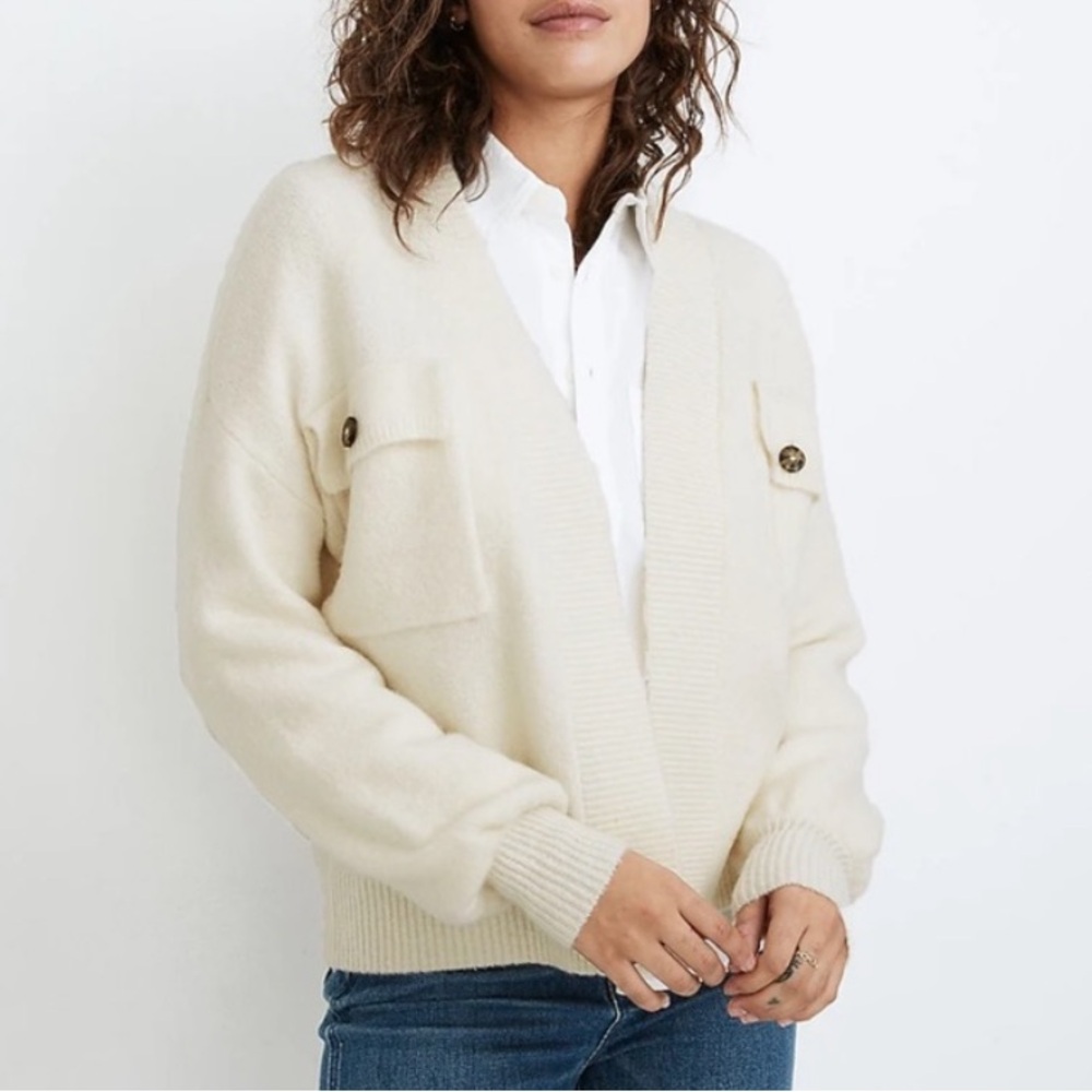 Madewell Cargo Cardigan Sweater Open Front Cream Size XS